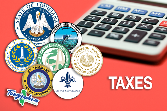 tax abatement image with calculator in background and louisiana parish logos